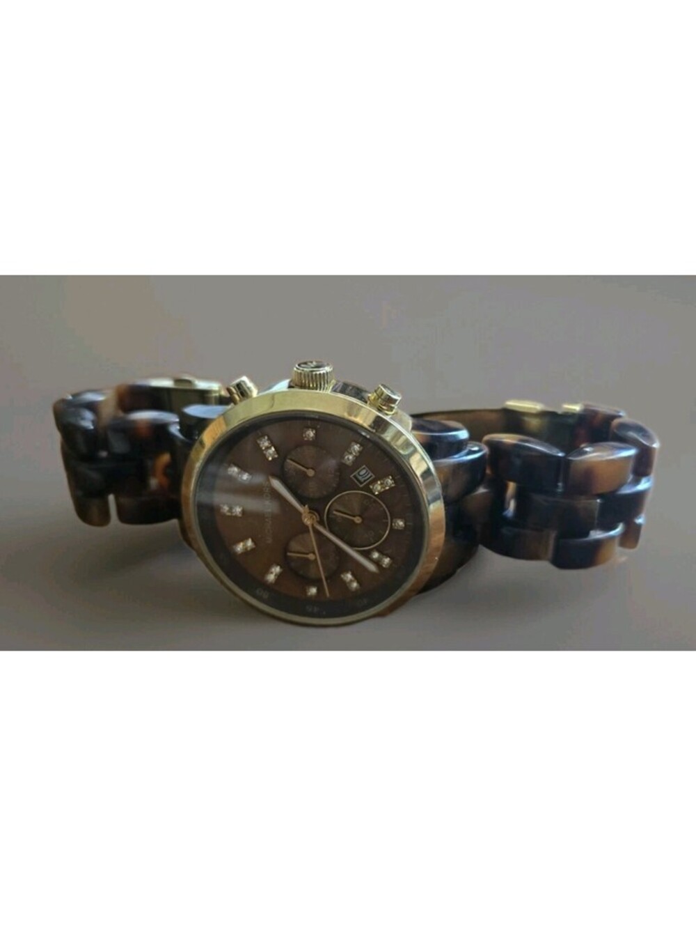 Michael Kors Brown Horn Watch 112801 Patent No. 6418706B1 Wrist Sz 7" As Is
